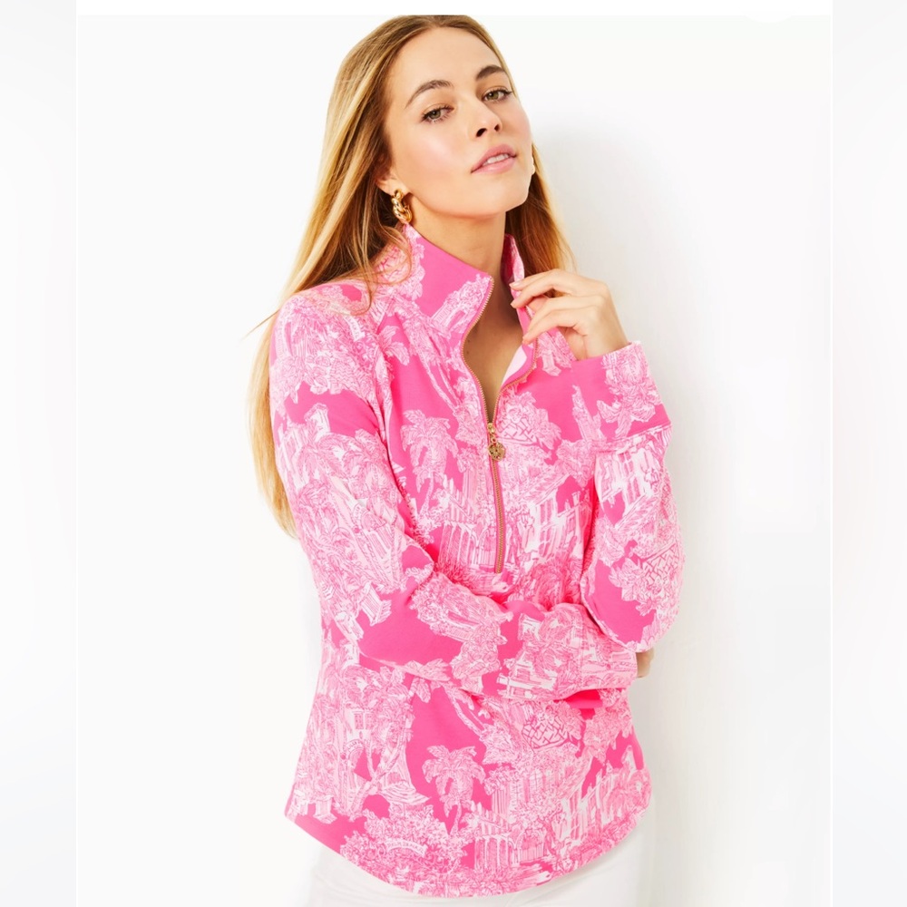 NWT Lilly Pulitzer Skipper UPF 50 Half Zip Popover Roxie Pink Pb Anniversary XS